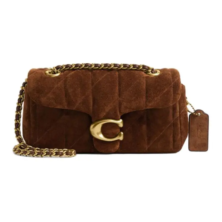 COACH Tabby Suede With Smooth Leather Shoulder Bag, Crossbody Bag Small Women's Dark Brown