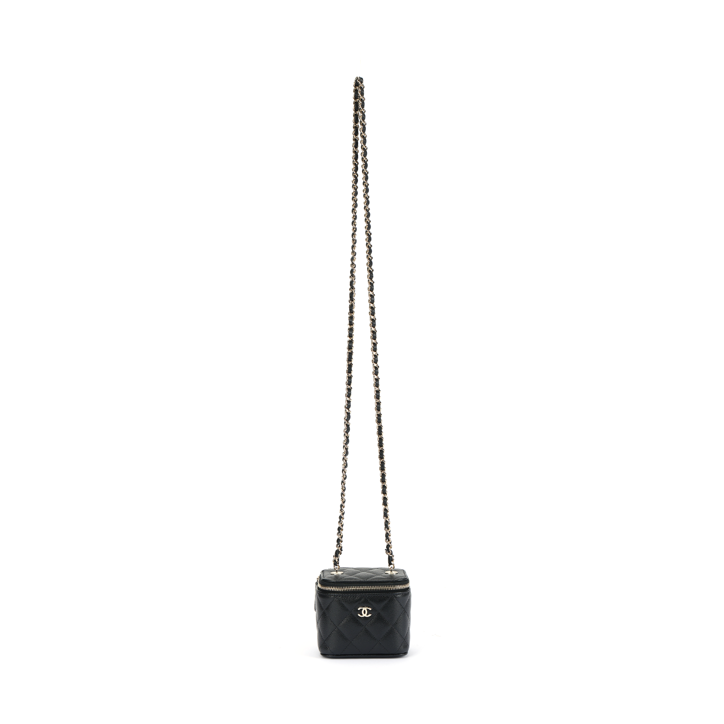 CHANEL Grain Embossed Cow Leather Box Bag Crossbody Coin Purse Mini Women's Black