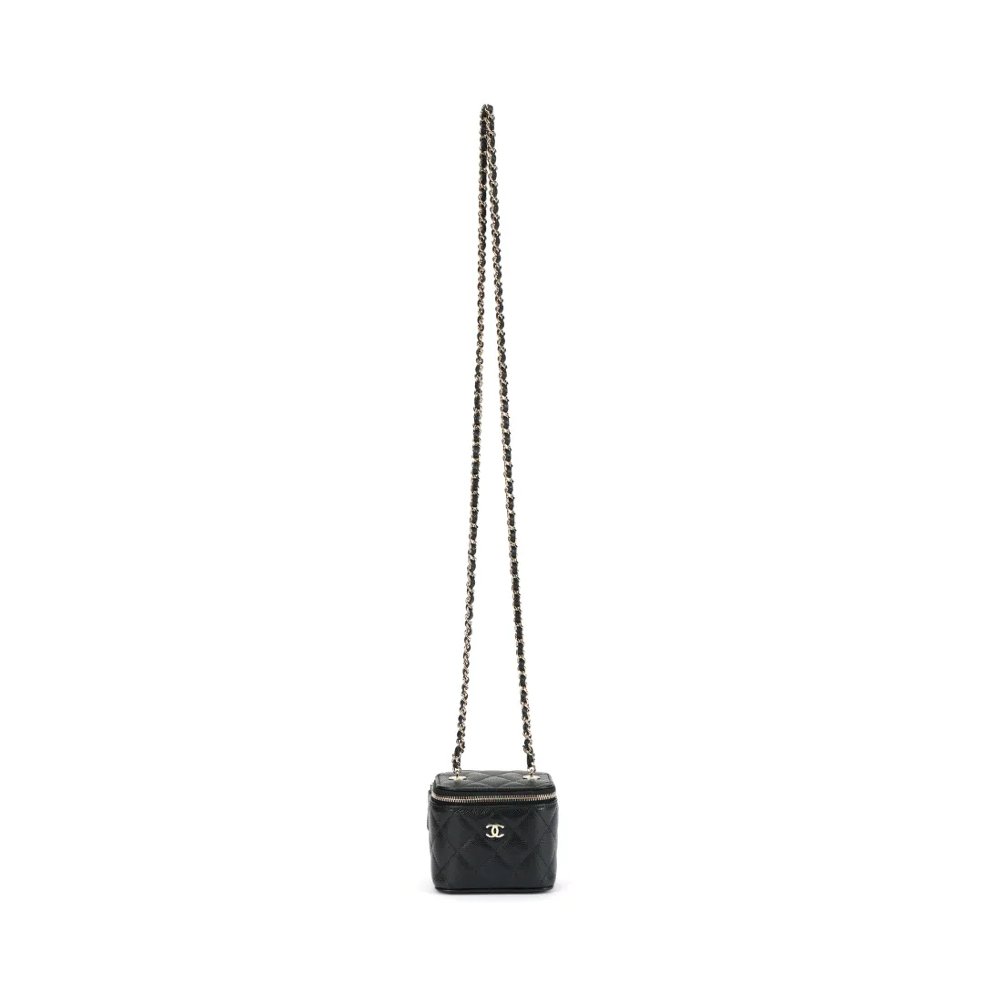 CHANEL Grain Embossed Cow Leather Box Bag Crossbody Coin Purse Mini Women's Black