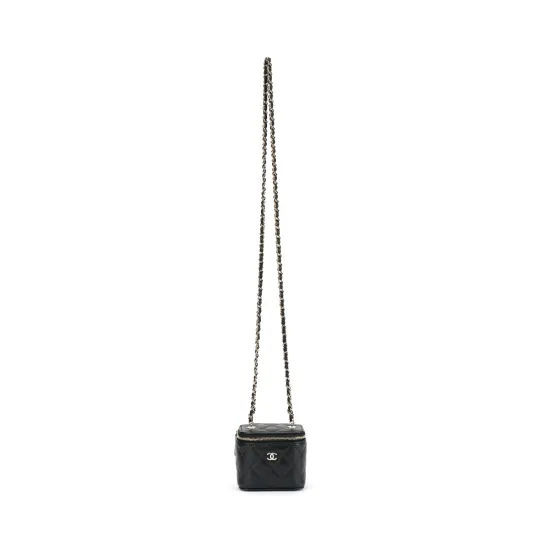 CHANEL Grain Embossed Cow Leather Box Bag Crossbody Coin Purse Mini Women's Black