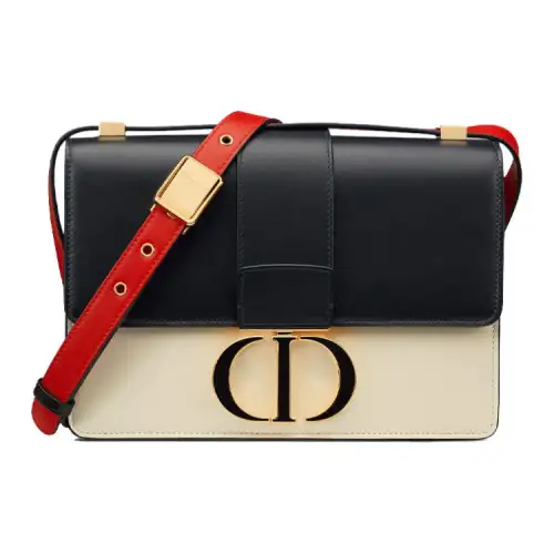 DIOR 30 Montaigne Minimalist Fashion Cow Leather Handbag Crossbody Bag Women's White And Red Smooth Finish