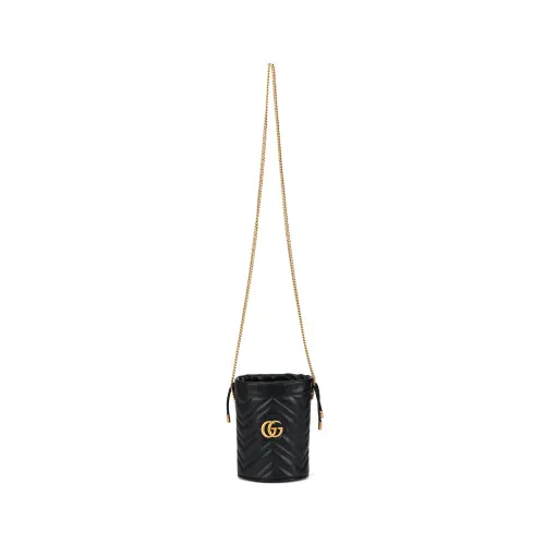 GUCCI GG Marmont Quilted Leather Bucket Bags Chain Crossbody Bag, Shoulder Bag Mini Women's Black