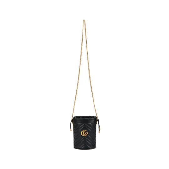 GUCCI GG Marmont Quilted Leather Bucket Bags Chain Crossbody Bag, Shoulder Bag Mini Women's Black