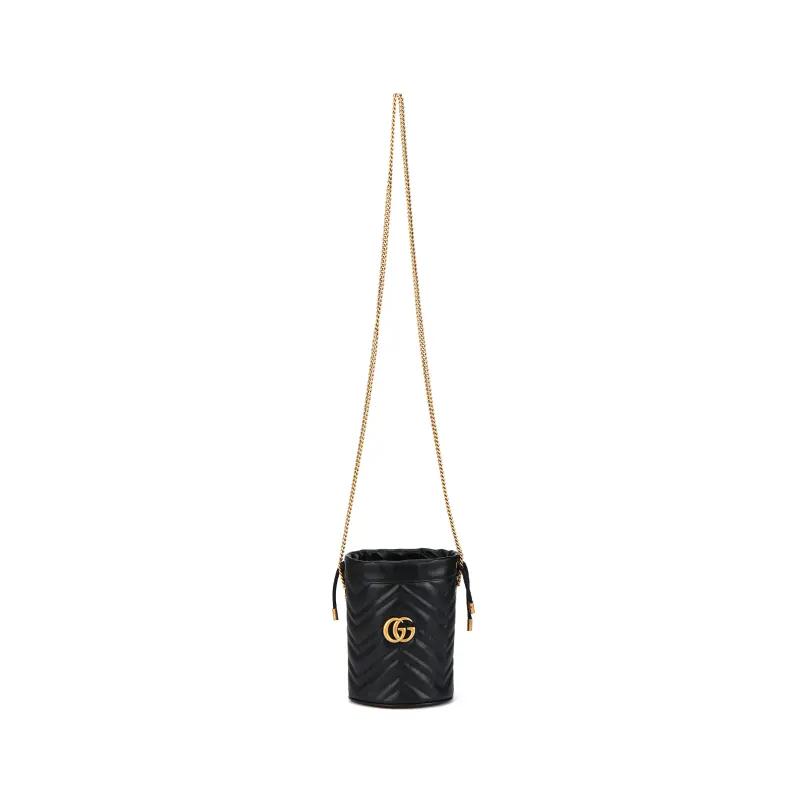 GUCCI GG Marmont Quilted Leather Bucket Bags Chain Crossbody Bag, Shoulder Bag Mini Women's Black