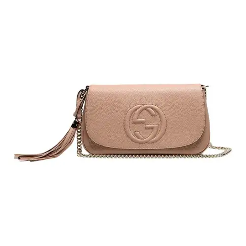 GUCCI Soho Cow Leather Shoulder Bag Women's Beige