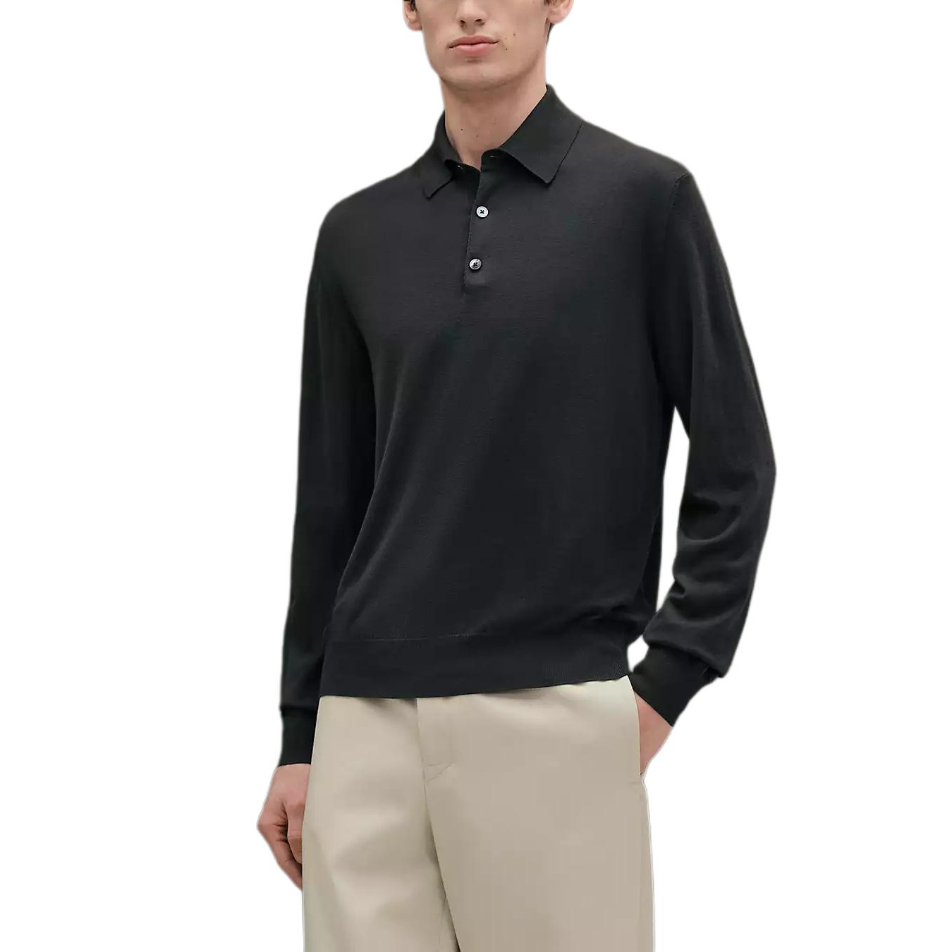 HERMES Polo Shirts Men's Dark Green Polo Collar Moderate Straight Fit