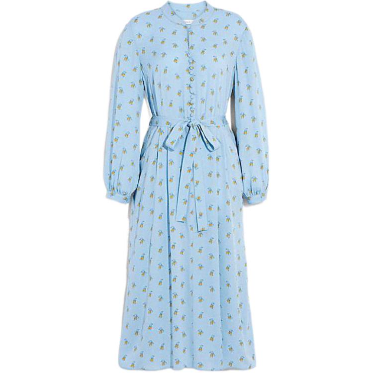 COACH Long Sleeved Dresses Women's Blue Crew Neck Moderate Mid Length