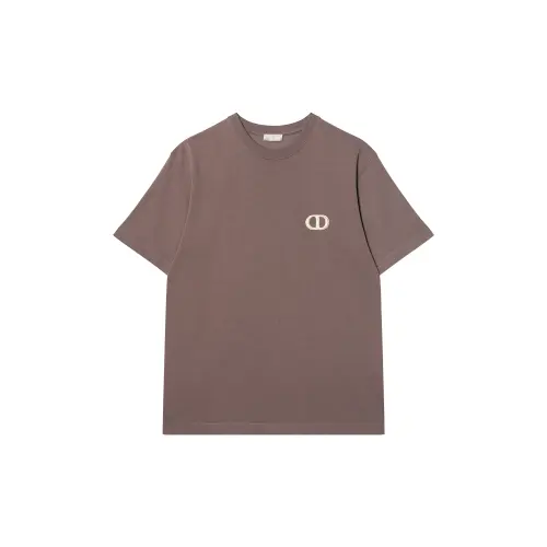 DIOR T Shirts Men's Brown Crew Neck Moderate Straight Fit
