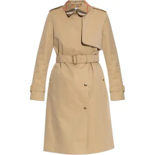 Burberry belted check-collar coat