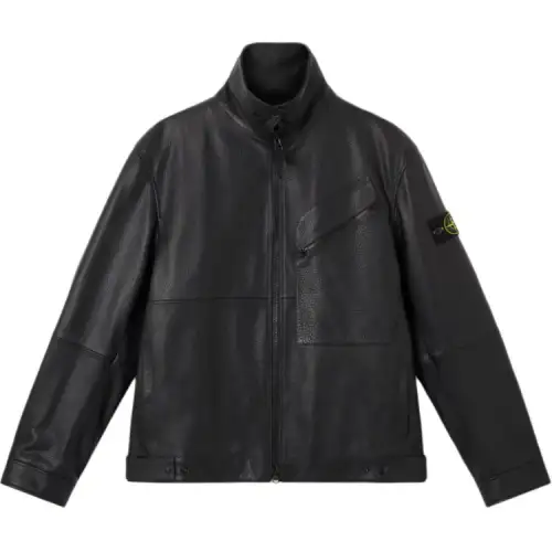 Stone Island panelled zip-fastening leather jacket
