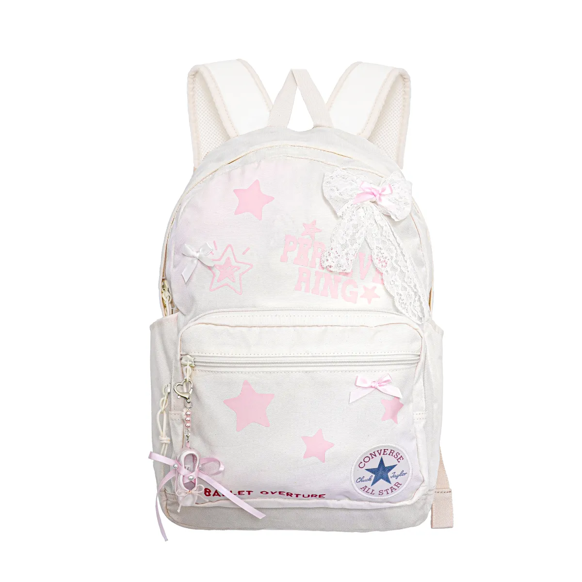 Converse Logo White Polyester Ballet Girlish Backpack Unisex Pink White
