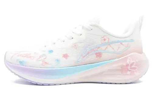 Li Ning Wuyue Cushioning Slip Resistant Low top Casual Marathon Training Running Shoes Women's Pink White