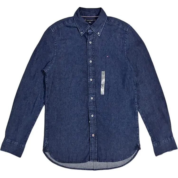 Tommy Hilfiger Shirts Men's Blue Lapel Moderate Denim