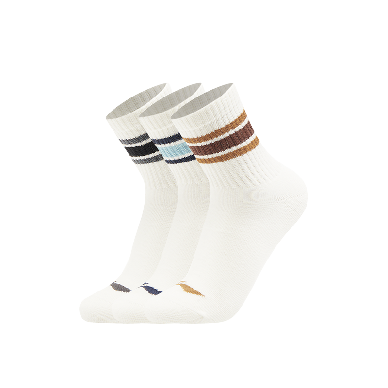 Li Ning Sports Life Collection Crew Socks Unisex 3 Pack White Black/White Blue/White Brown Stripes