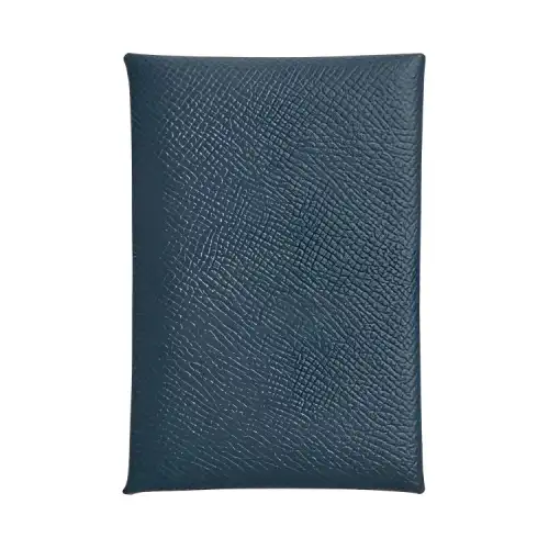 HERMES Calvi Epsom Leather Card Holder Women's Prussian Blue & Sis Green