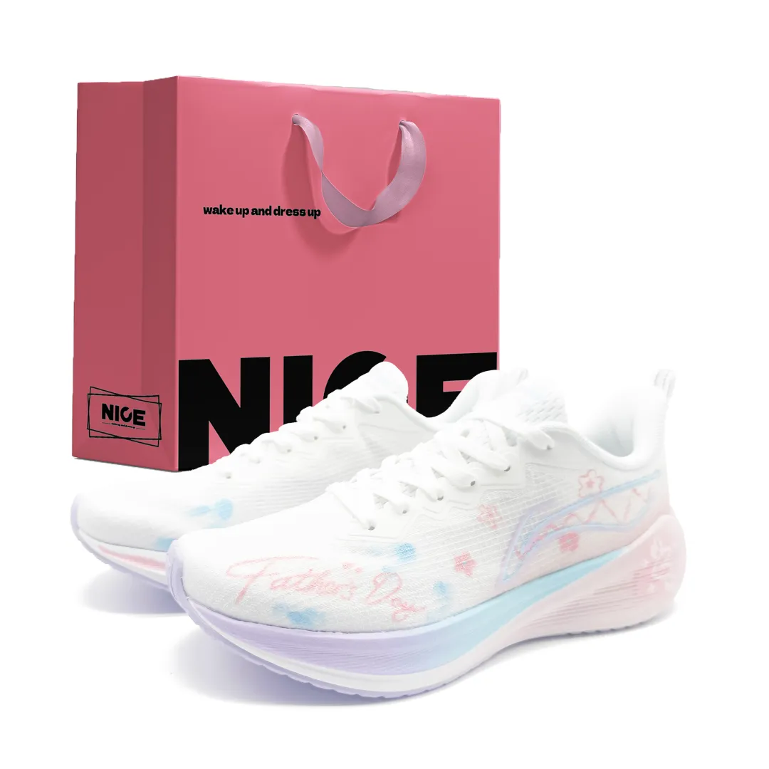 Li Ning Wuyue Cushioning Slip Resistant Low top Casual Marathon Training Running Shoes Women's Pink White