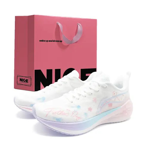 Li Ning Wuyue Cushioning Slip Resistant Low top Casual Marathon Training Running Shoes Women's Pink White