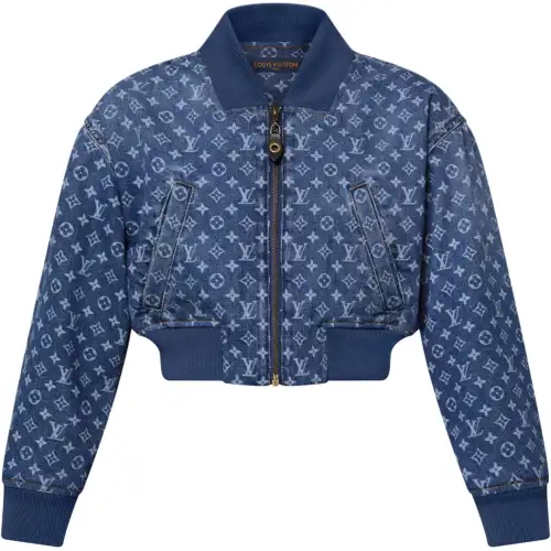 Lv Cropped Monogram Denim Bomber Jacket