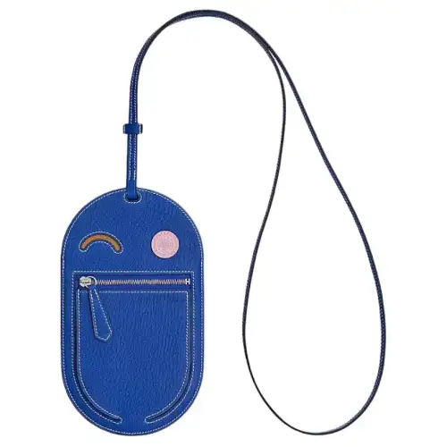 HERMES In The Loop Sheepskin Cell Phone Pouch Women's Electric Blue