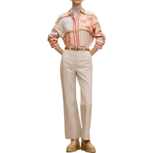 HERMES Shirts Women's Orange Lava Lapel Moderate