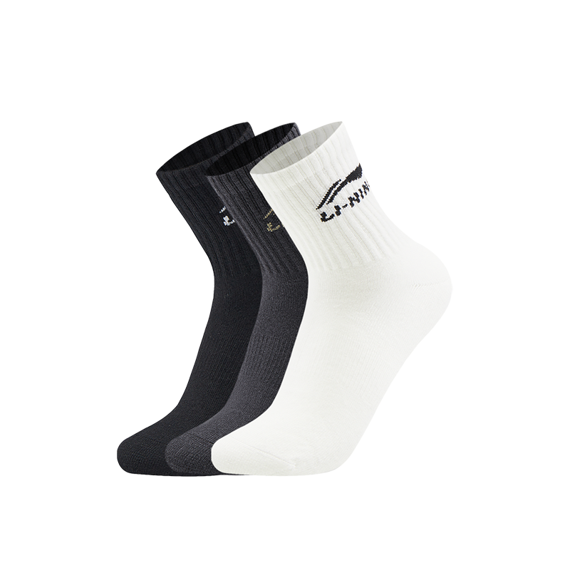 Li Ning Sports Life Collection Crew Socks Unisex 3 Pack White/Charcoal Gray/Black