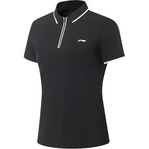 Li Ning T Shirts Women's Black Lapel Moderate Straight Fit