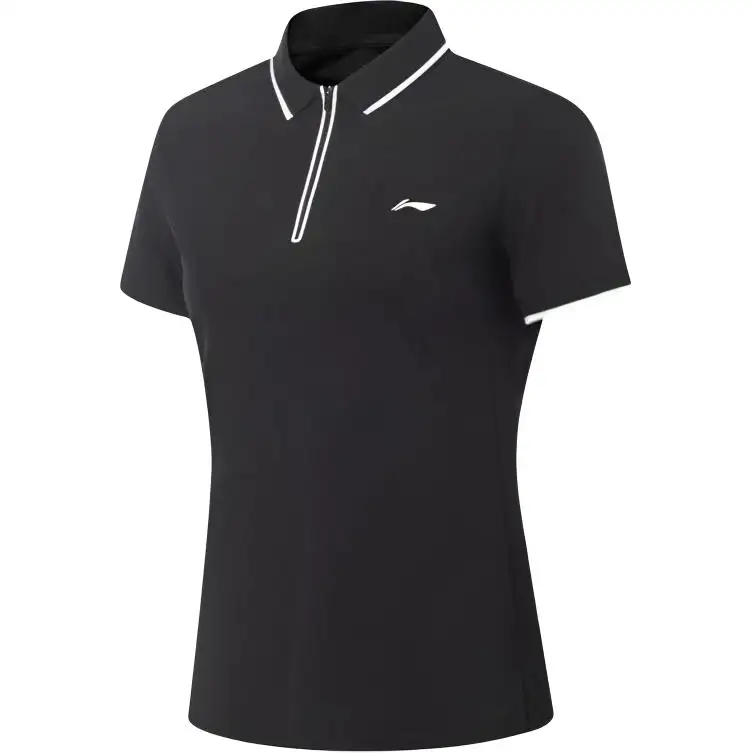 Li Ning T Shirts Women's Black Lapel Moderate Straight Fit