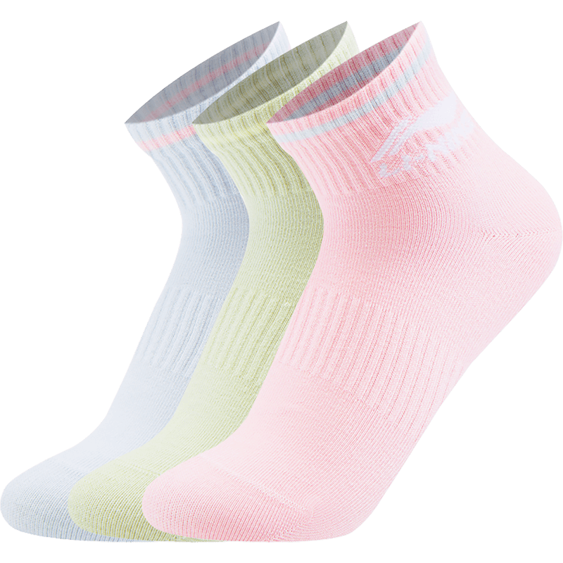 Li Ning Sports Life Collection Ankle Socks Women’s 3 Pack Soft Water Green/Folk Blue/Light Pink Red