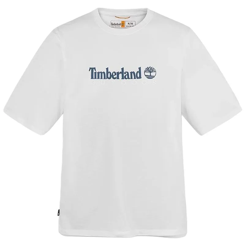 Timberland T-Shirts Men's White Crew Neck Moderate Straight Fit
