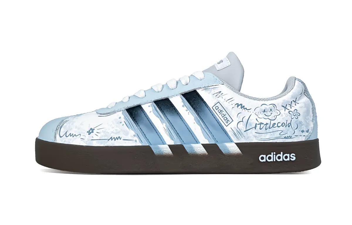 Adidas VL COURT 2.0 Heartbeat Cloud White Cushioning, Wear Resistant Low top Skateboard Shoes Unisex Sky Blue