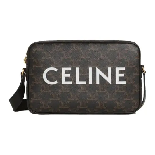 CELINE Triomphe Cow Leather Binding Shoulder Bag, Crossbody Bag Medium Unisex Black