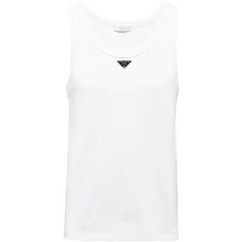 Prada triangle-logo cotton tank top