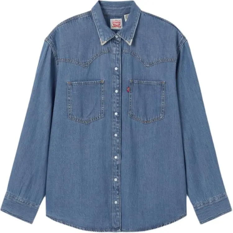 Levi's Shirts Women's Blue Lapel Moderate Denim