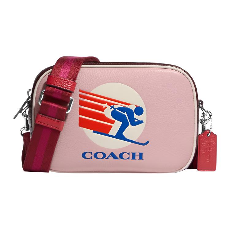 COACH Foldable ski removable adjustable straps with zipper, camera, equipment bag, small pink one-shoulder bag, print