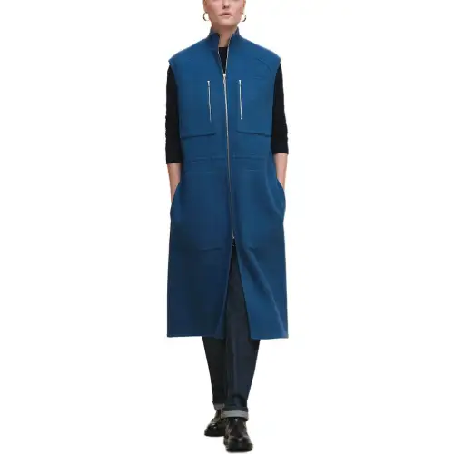 HERMES Vests Women's Blue Stand Collar Moderate Other