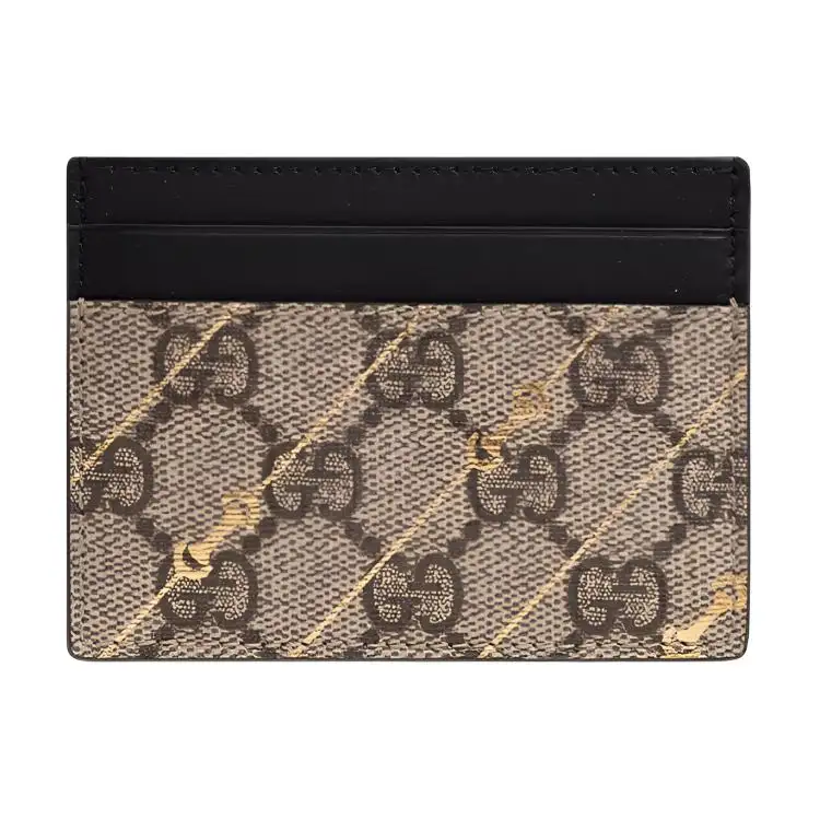 GUCCI Canvas With Leather Card Holder Women's Beige & Black