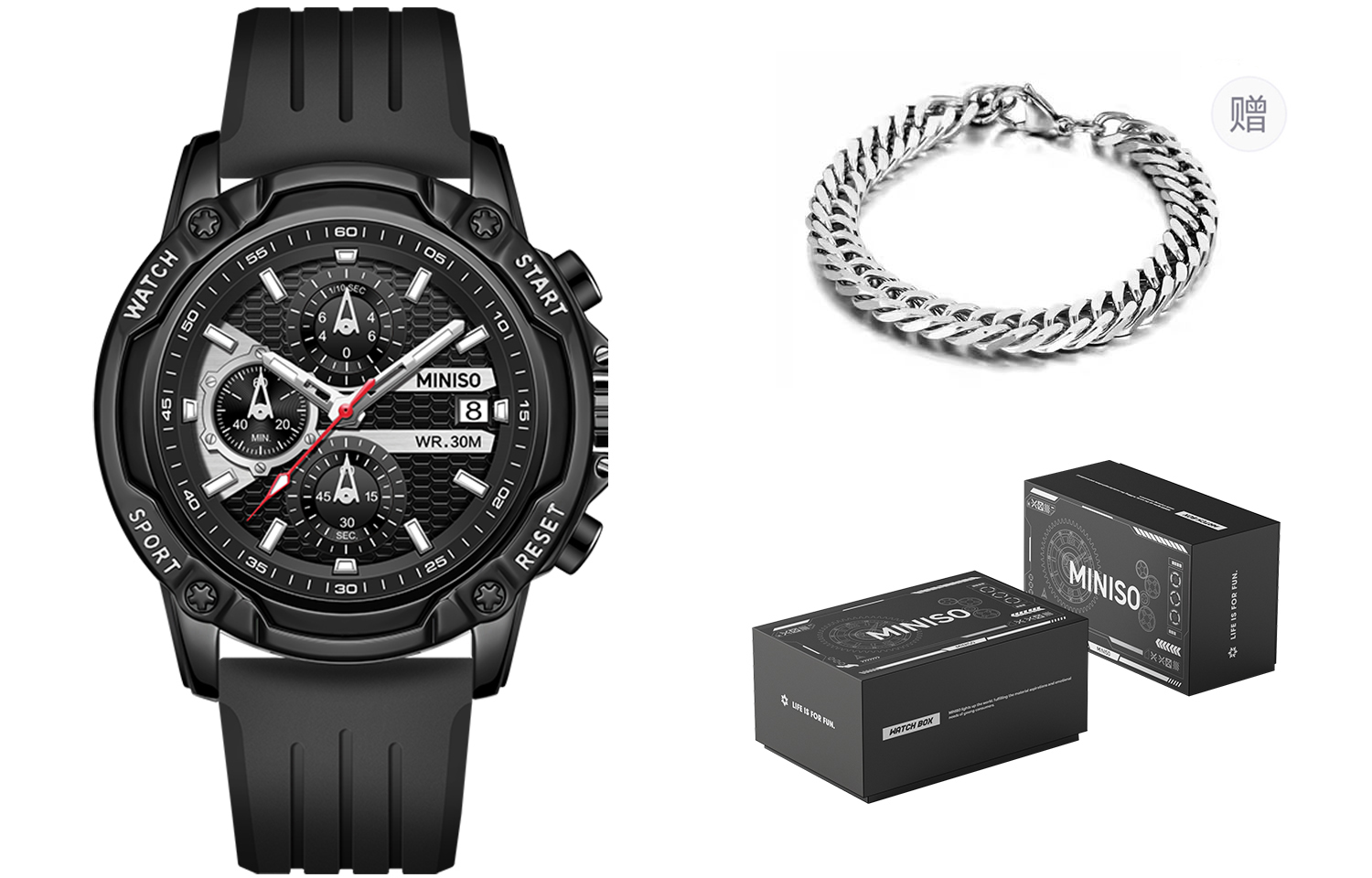Trend universal men's watch for leisure, quartz rubber watch strap, black waterproof dial, quartz mechanism