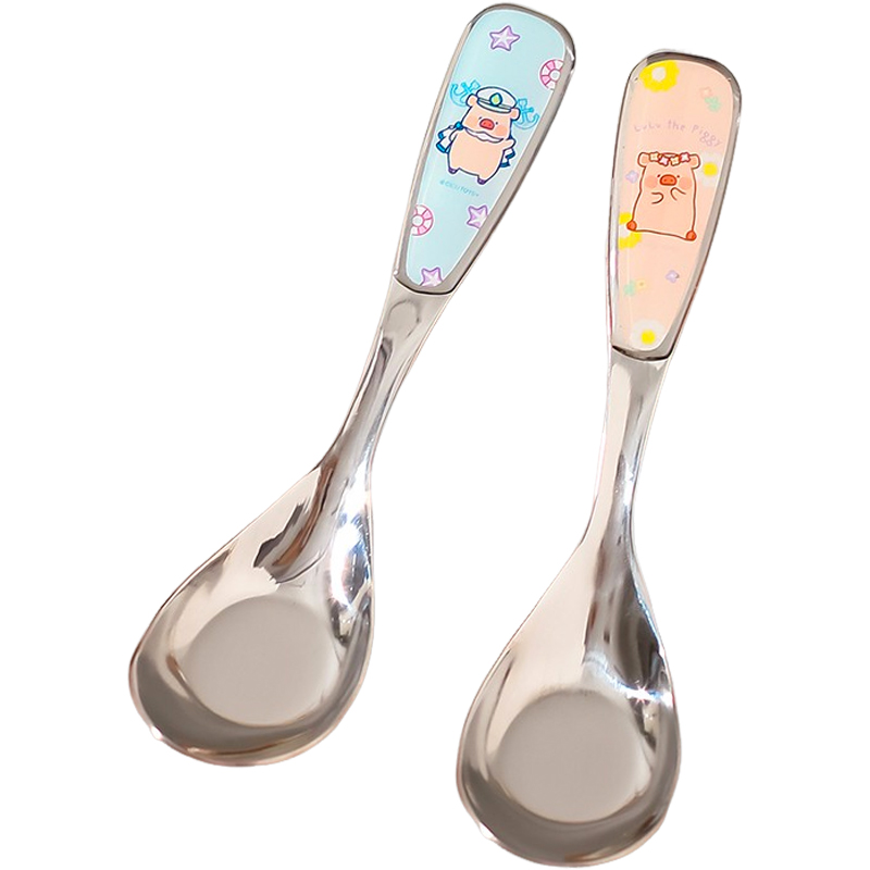 Kawashimaya KAWASIMAYA × lulu pig joint model stainless steel children's spoon, good-looking baby eating spoon, cute short handle ingot spoon