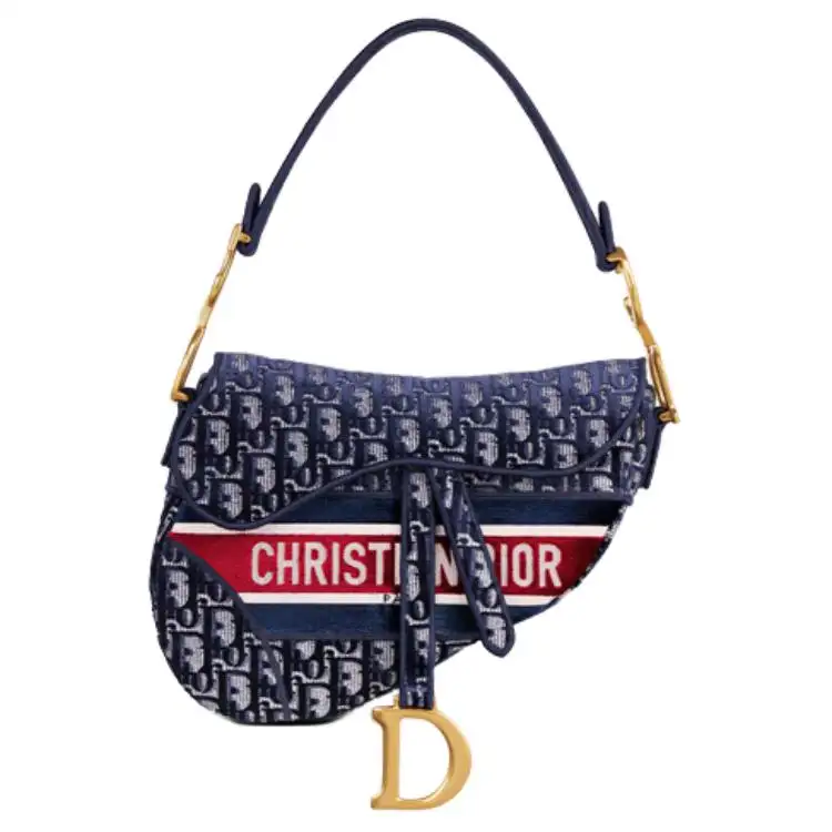 DIOR Saddle Velvet Saddle Bag, One Shoulder Handbag Women's Blue