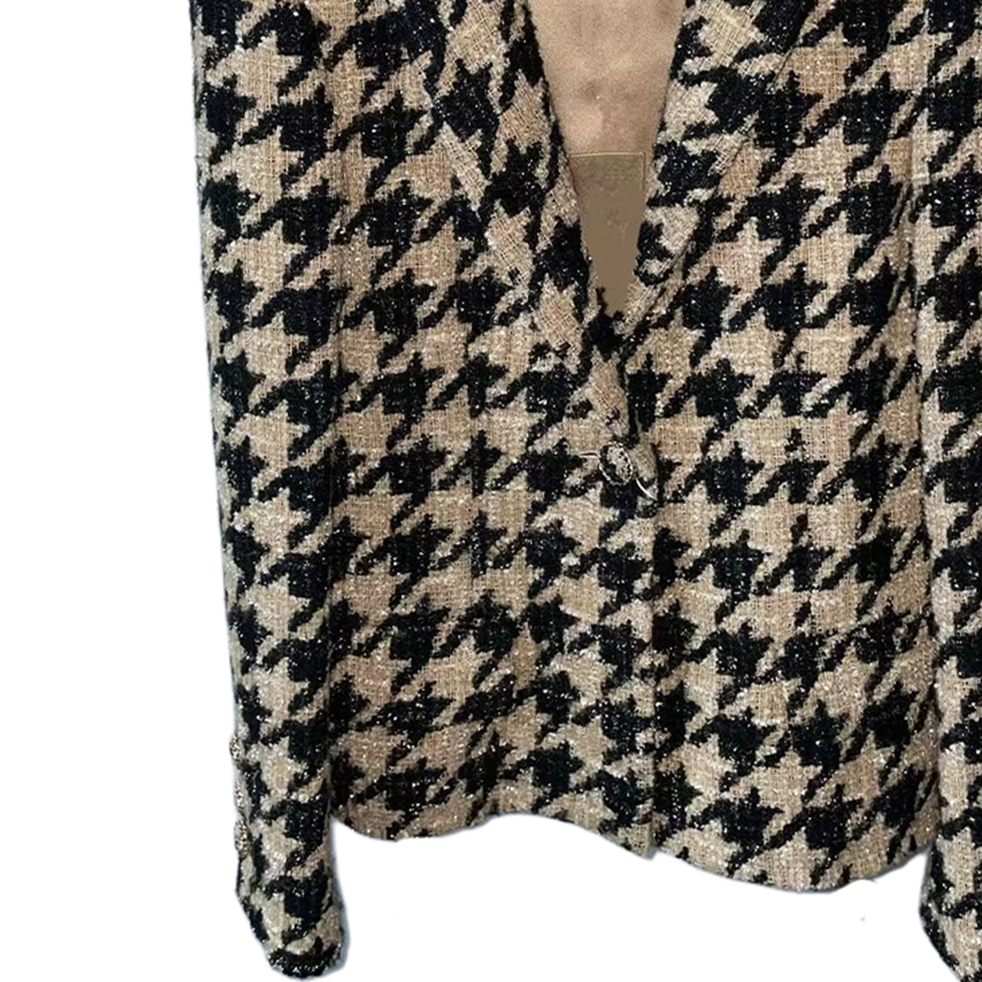 Женская куртка Chanel 19K Houndstooth Wool Jacket (черно-белая) — фото 3