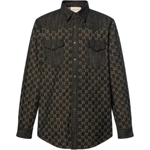 GUCCI Shirts Men's Black Pointed Collar Moderate Shirt