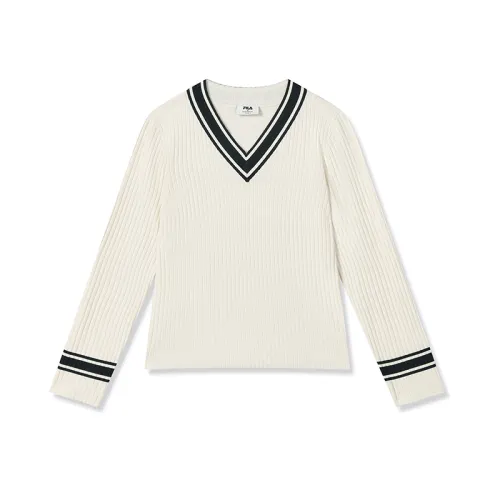 FILA Knitwear Women's Albumen White V Neck Moderate Other