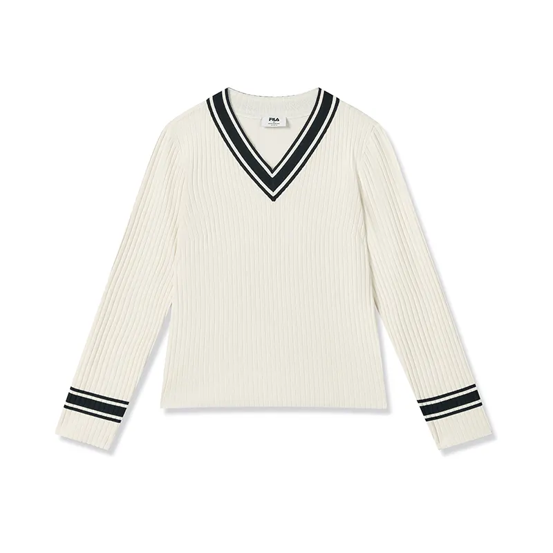 FILA Knitwear Women's Albumen White V Neck Moderate Other