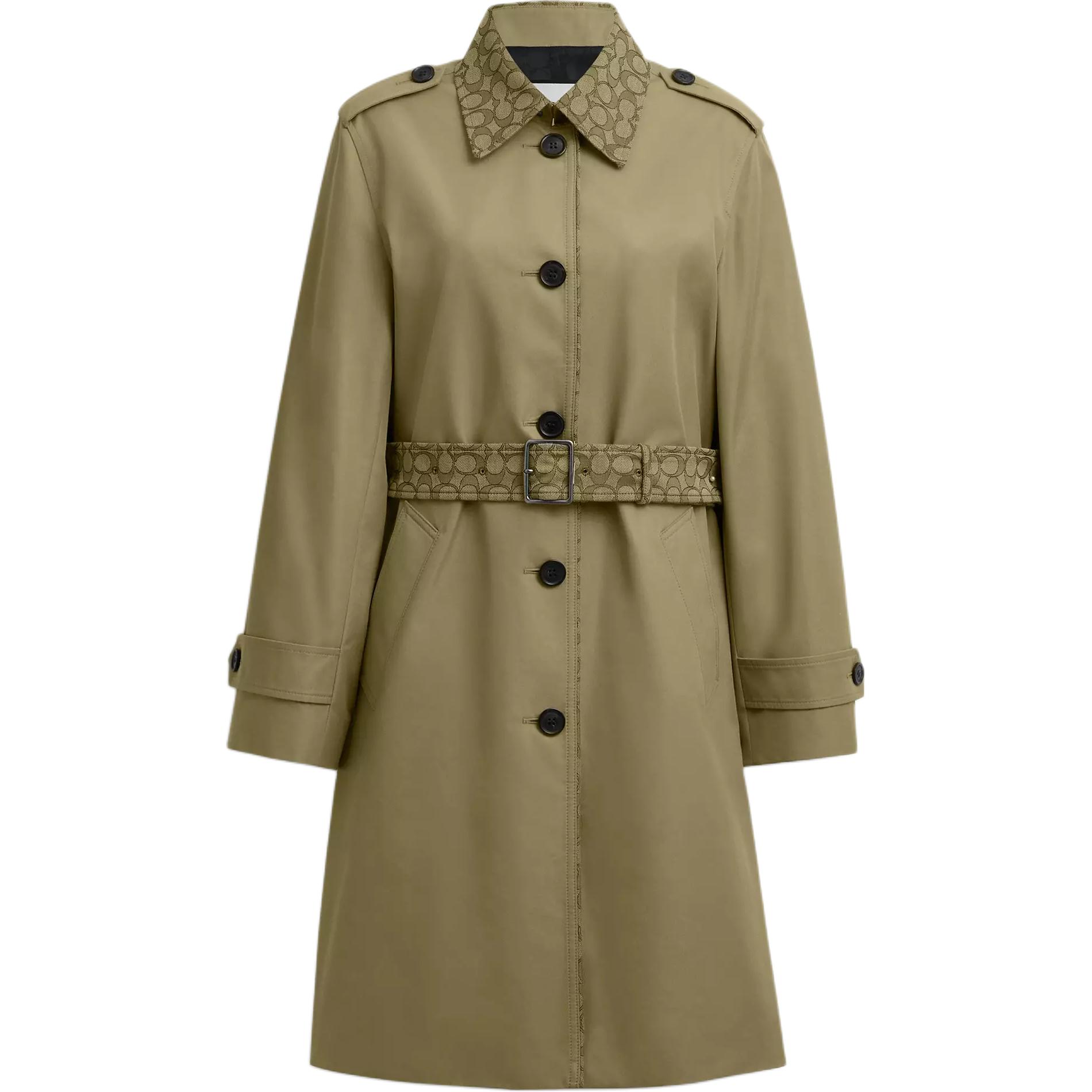 COACH Trench Coats Women's Green Lapel Moderate Other