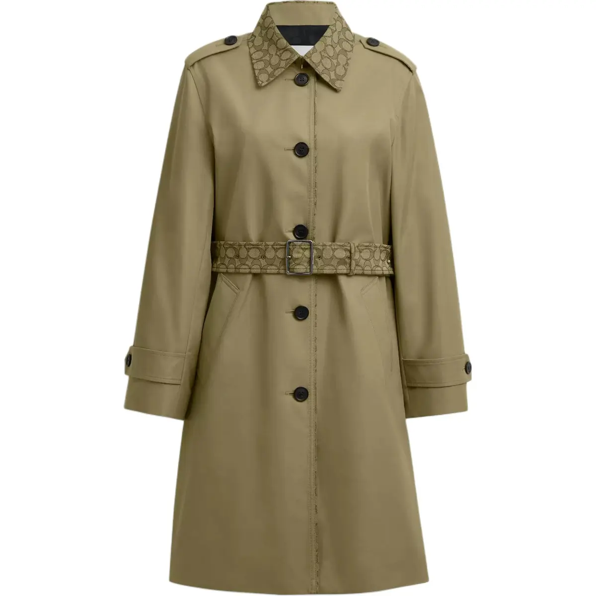 COACH Trench Coats Women's Green Lapel Moderate Other