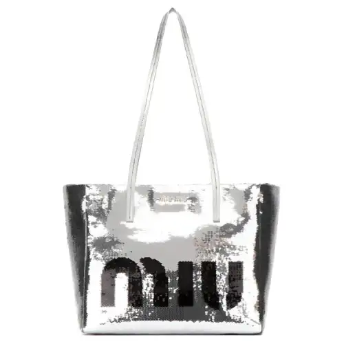 MIU MIU Leather Tote Bag, Shopping Bag, Handbag Women's Silver