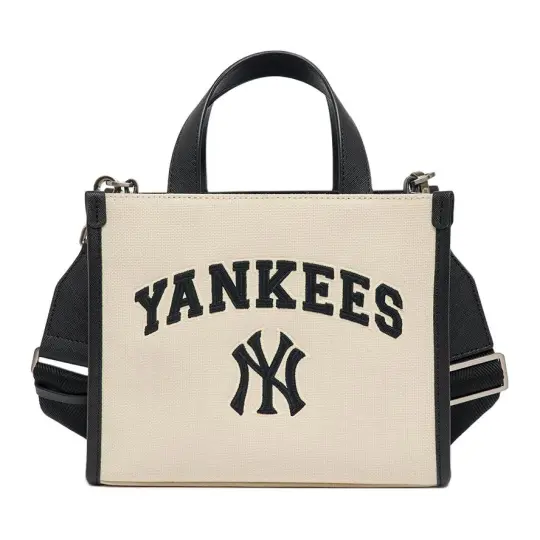 MLB New York Yankees Polyester Tote Bag, Commute Bag, Crossbody Bag Unisex Black & White