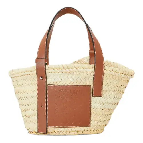 LOEWE Basket Palm Leaf With Cow Leather Basket Bag, Vacation Bag, One Shoulder Handbag Small Women's Original/Tan