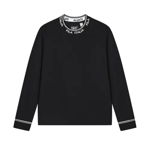 FILA WHITE T Shirts Women's Jet Black Crew Neck Moderate Straight Fit