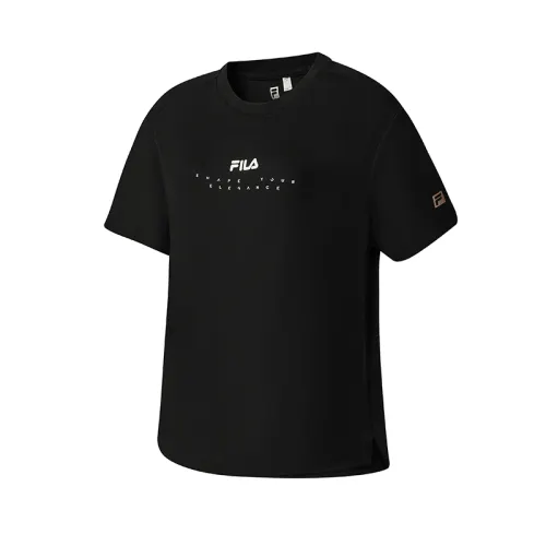 FILA Fitness T Shirts Women's Pitch Black Crew Neck Moderate Straight Fit